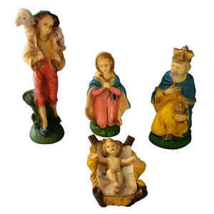 Vintage Italian Nativity Figurine Set 1960s Hand Painted Mary Jesus Wise Man